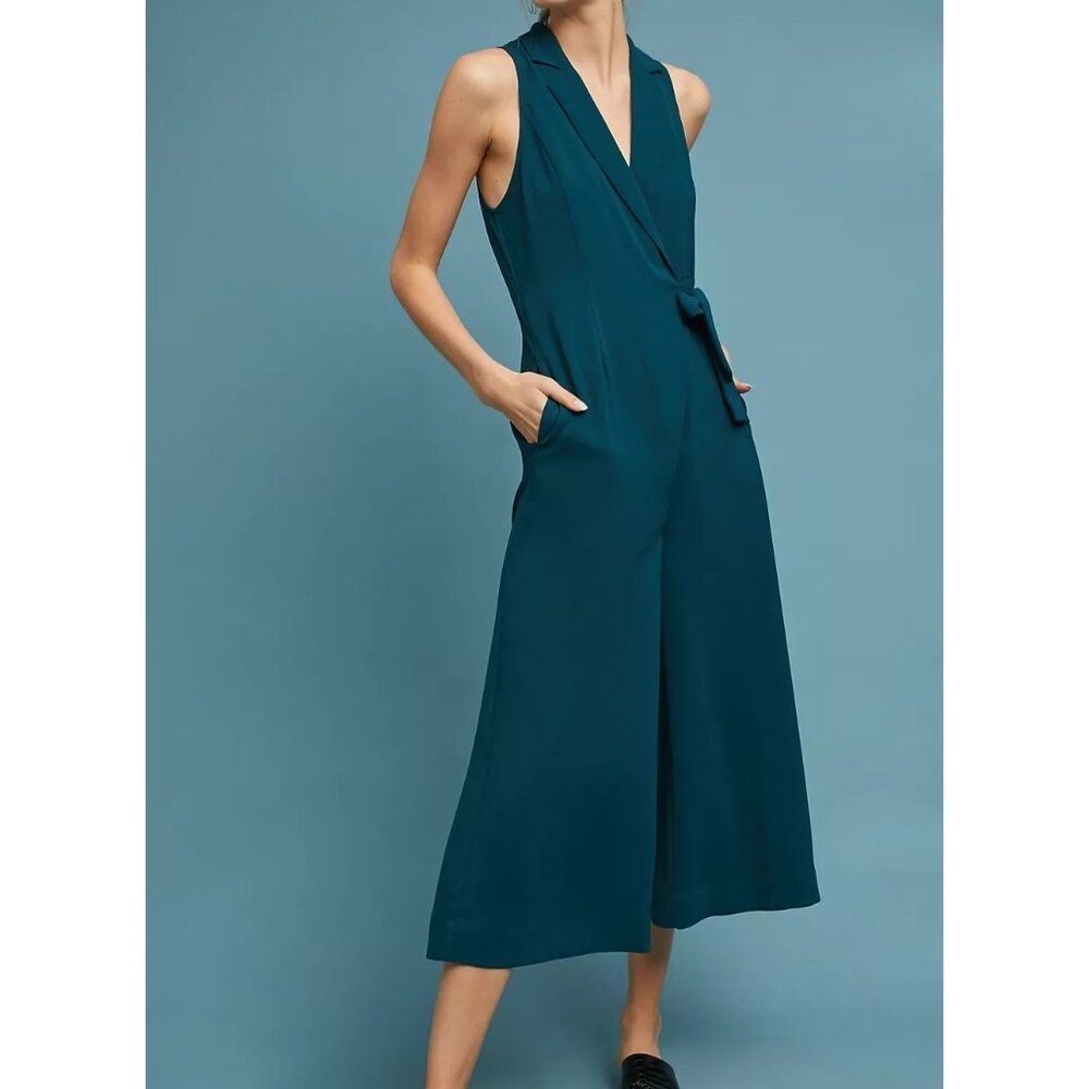Anthropologie‎ Maeve Womens 6 Seymour Tie waist Jumpsuit in Teal Sleeveless
